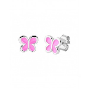 Zilver gerhodineerde kinderoorstekers " roze geemailleerde vlinder "' - 210646