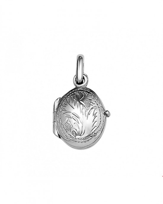 zilveren klein, ovaal en bolle Medaillon met gravering aan voorzijde, 14 x 11 mm - 210652