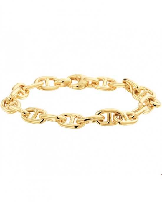 14 krt geelgouden fantasieschakel armband " fantasie ovale jasseron schakel met tussenbalkje " , lengt 19,5 cm en doorsnede 8 mm - 210755