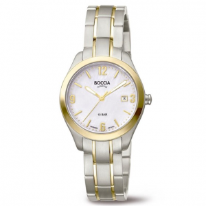Boccia bicolor horloge met saffierglas en lichte wijzerplaat en bicolor titanium band,model 3317-03 - 214370