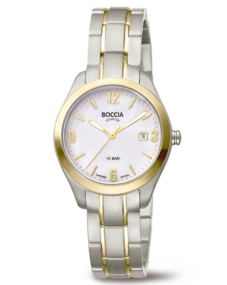 Boccia bicolor horloge met saffierglas en lichte wijzerplaat en bicolor titanium band,model 3317-03 - 214370