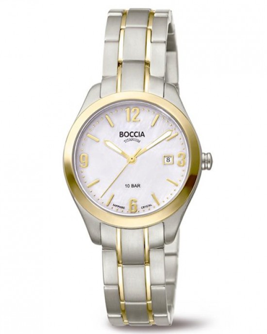 Boccia bicolor horloge met saffierglas en lichte wijzerplaat en bicolor titanium band,model 3317-03 - 214370