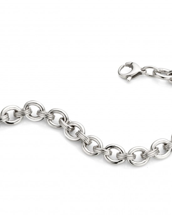 Zilver gerhodineerd armband ; dubbel ovale jasseronschakel massief met karabijnhaak - 211023