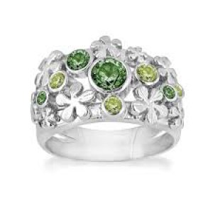 zilveren rabinovich ring met bloemmotief, groene kwarts en peridoot - 211076