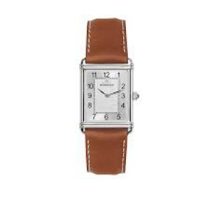 Michel Herbelin horloge  Art Deco, zwitsers uurwerk, stalen kast met zilverkleurige wijzerplaat en arabische indexen + lederen band + saffierglas - 211099