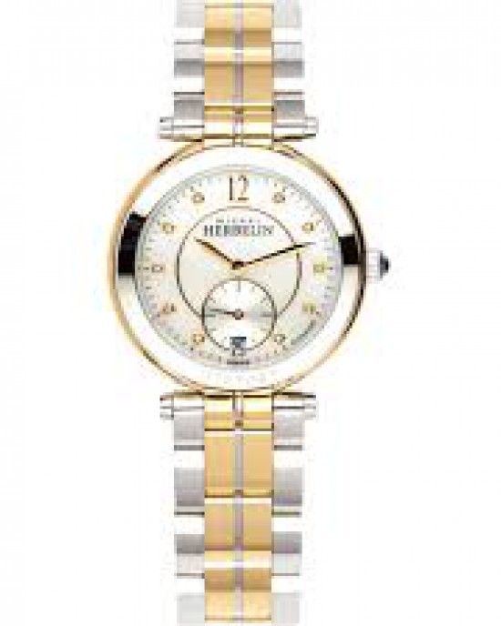 Michel Herbelin horloge " Newport Classics " zwitsers uurwerk; bicolor stalen kast + band, saffierglas + parelmoer + briljant, 5 atm WD - 211101