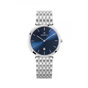 Michel Herbelin horloge " Epsilon " zwitsers uurwerk; extra platte stalen kast en band,  saffierglas , blauwe wijzerplaat + streepindex - 211110