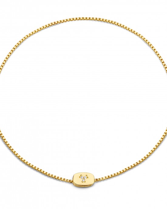 14 krt geelgouden armband " Forever Locked Oval Diamond by Cest Moi "  gladde ovale tussenstuk en sluiting en verfraaid met 3 diamantjes lengte 16 cm - 214401