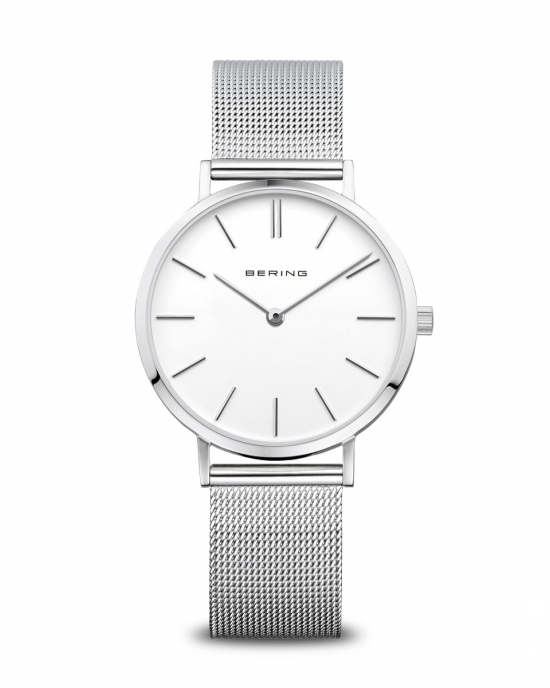 Stalen Bering dames horloge met lichte wijzerplaat en stalen milanaise band, refnr 14134-004 - 211144