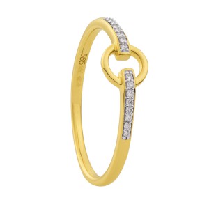 14 krt geelgouden fantasie ring " 4-kanten opening " met aan weerszijden in de scheen 16 x diamant gezet, totaal 0.05 ct Si/TW - 214392