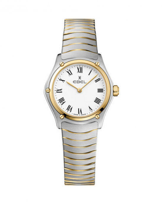 Ebel damespolshorloge " Mini Classic Sport", edelstaal met 18 kt. geelgoud, witte wijzerplaat en romeinse cijferaanduiding - 211237