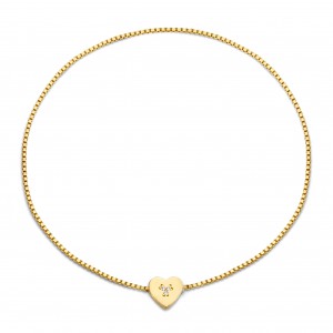 14 krt geelgouden armband " Forever Locked Hart Diamond by Cest Moi "  gladde hartvormig tussenstuk en sluiting, verfraaid met 3 diamantjes lengte 16 cm - 214406