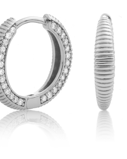 Sparkling Jewels oorsieraden, Starburst zilver gepolijst en aan één kant bezet met zirkonia - 211313