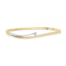 14 krt bicolor gouden R&C bangle model 38, verfraaid met een 0.05 ct briljant geslepen diamant Si/R, voorzien van veiligheidsklepje - 211436