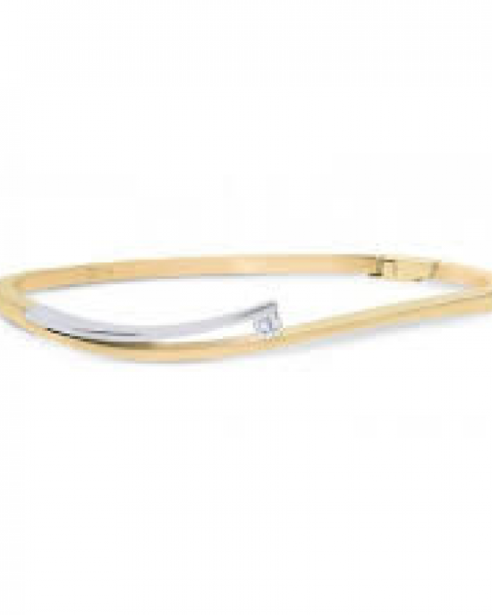 14 krt bicolor gouden R&C bangle model 38, verfraaid met een 0.05 ct briljant geslepen diamant Si/R, voorzien van veiligheidsklepje - 211436