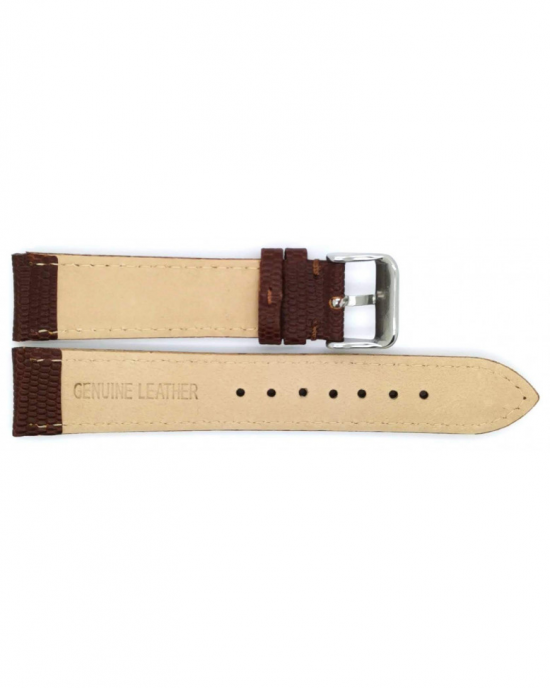 Calf leather strap with fine lizard print and nubuck lining. This semi padded strap is soft and has a stainless steel buckle. - 212597