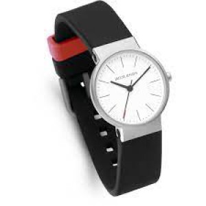 Jacob Jensen horloge model 193 Timeless Nordic, zilverkleurige wijzerplaat + rood accent + saffierglas en voorzien van rubberen band - 214749