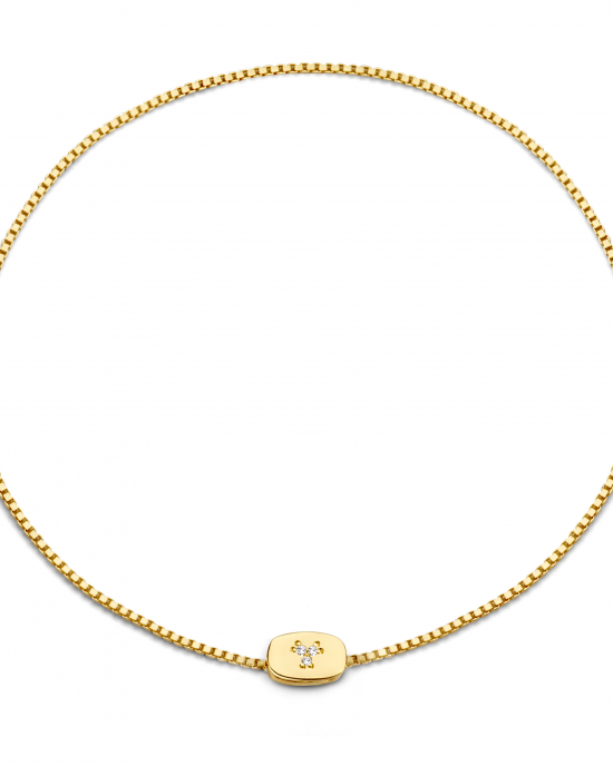 14 krt geelgouden armband " Forever Locked Oval Diamond by Cest Moi "  gladde ovale tussenstuk en sluiting en verfraaid met 3 diamantjes lengte 18 cm - 214403