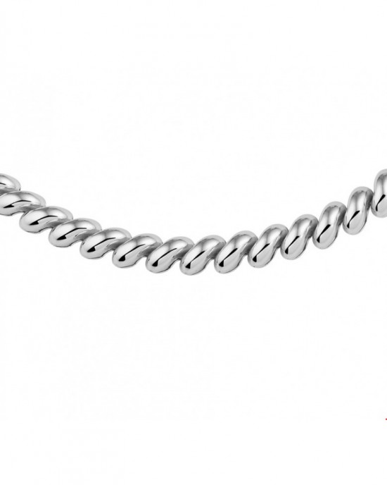 zilveren gerhodineerde fantasieschakel collier, half bolle schakels, 45 cm - 211594