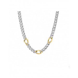 zilveren gerhodineerde bol geslepen gourmet collier verfraaid met drie 14 krt geelgouden schakels lengte 45 cm en breedte 8,5 mm - 211609