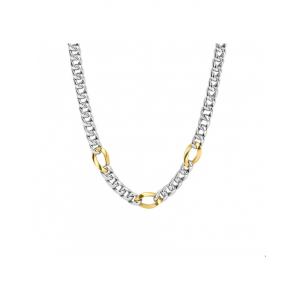 zilveren gerhodineerde bol geslepen gourmet collier verfraaid met drie 14 krt geelgouden schakels lengte 45 cm en breedte 8,5 mm - 211609