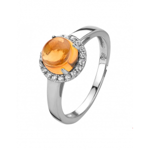 zilveren gerhodineerde kleursteen fantasie entouragering , citrien met krans van zirconia's - 211595