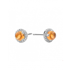 zilveren gerhodineerde fantasie kleursteen oorstekers met citrien en zirconia's - 211607