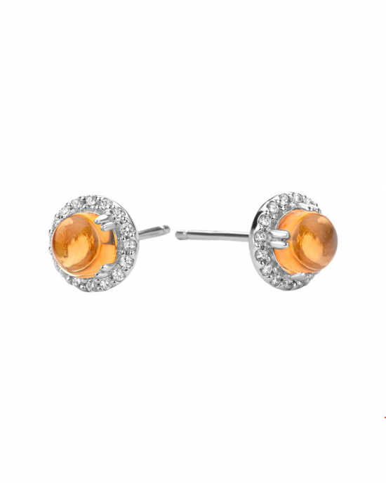 zilveren gerhodineerde fantasie kleursteen oorstekers met citrien en zirconia's - 211607