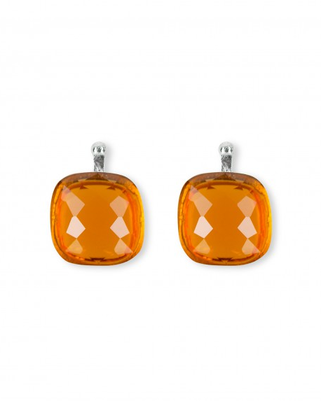 Heide Heinzendorff creoolhangers, gefaceteerde quartz in een zilveren geel vergulden kussenvormige kast,10 mm x 10 mm, model E56, kleurnr : 76 - 211648