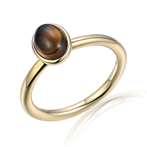 14 krt geelgouden fantasie kleursteenring voorzien van een ovale rookkwarts ( 1,07 ct ) cabochon geslepen. Goed om in combinatie te dragen - 211696
