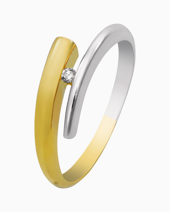 14 krt bicolor gouden fantasie Eclat briljant ring model R4260 met 0.03 crt briljant geslepen diamant TW/VS - 211814