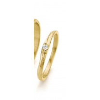 Ines Bouwen 14 karaats handgemaakte geelgoudkleurige voorbeeldring Model 57_1, ca 2 mm breed en verfraaid met één briljant geslepen diamant 0.04 ct - 213172