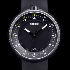 Bolido X design horloge, automaat swiss made, model CD, stalen kast welke zwart gecoat is aan beide zijde&#39;s een saffierglas,zwarte wijzerplaat met gele accenten 5 atm WD - 213046