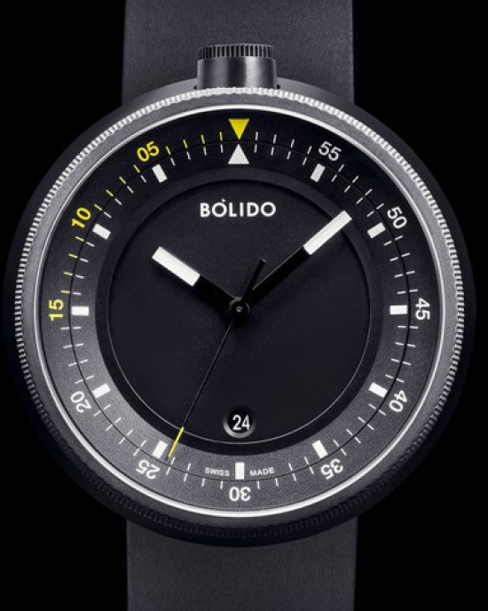 Bolido X design horloge, automaat swiss made, model CD, stalen kast welke zwart gecoat is aan beide zijde&#39;s een saffierglas,zwarte wijzerplaat met gele accenten 5 atm WD - 213046