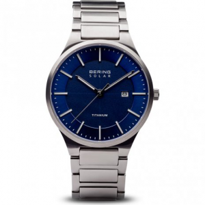 titanium Bering Solar horloge, kast en band geheel titanium, blauwe wijzerplaat, refnr 15239-777 - 212148