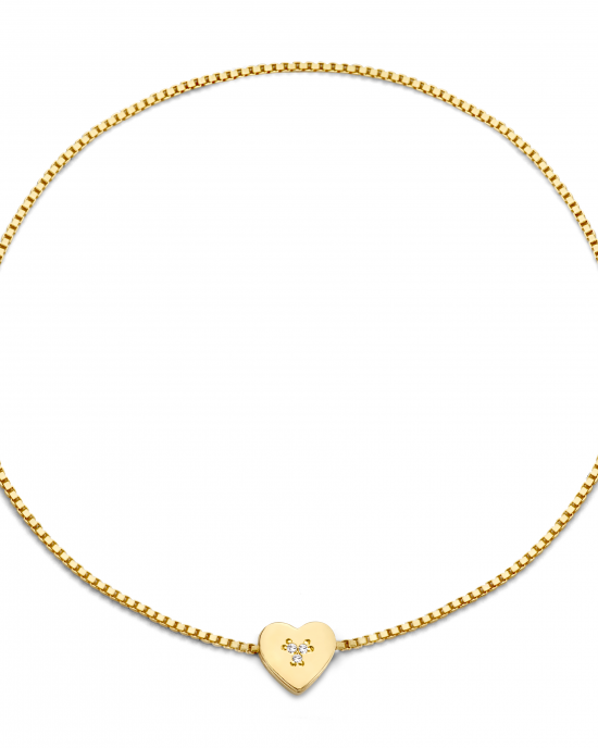 14 krt geelgouden armband " Forever Locked Hart Diamond by Cest Moi "  gladde hartvormig tussenstuk en sluiting, verfraaid met 3 diamantjes lengte 18 cm - 214408
