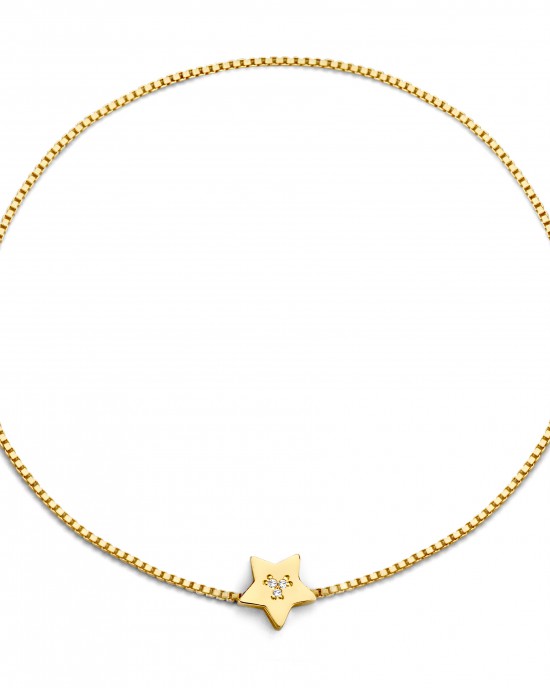 14 krt geelgouden armband " Forever Locked Star Diamond by Cest Moi "  gladde stervormig tussenstuk en sluiting en verfraaid met 3 diamantjes, lengte 16 cm - 214412