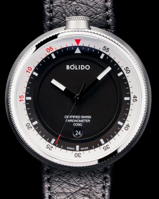 Bolido X design horloge, automaat swiss made, model CD, stalen kast 45,5 mm aan beide zijde&#39;s een saffierglas,zwarte wijzerplaat met zilverkleurige rand en rode accenten 5 atm WD en voorzien van stalen milanaise band - 213047