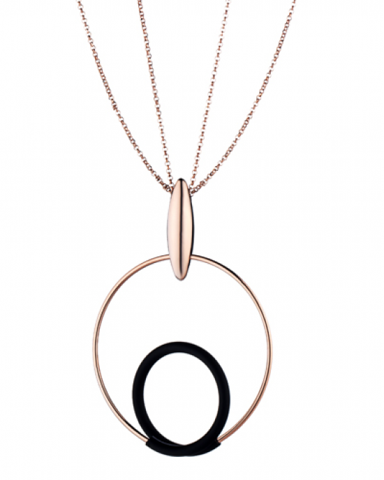 Marcello Pane fantasie hanger inclusief jasseronschakel lengte collier , combinatie van zilveren schakels rosé verguld en zwart gevulkaniseerde rubberen schakels - 212466
