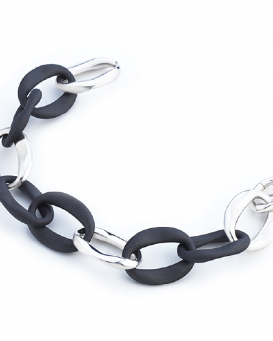 Marcello Pane fantasie armband bestaande uit een combinatie van zilveren schakels en zwart gevulkaniseerde rubberen schakels, ca 20 cm - 212469