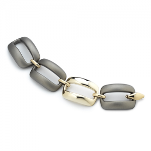 Marcello Pane fantasie armband bestaande uit een combinatie van zilveren schakels geel verguld en olijfkleurig gevulkaniseerde rubberen schakels, ca 20 cm - 212471
