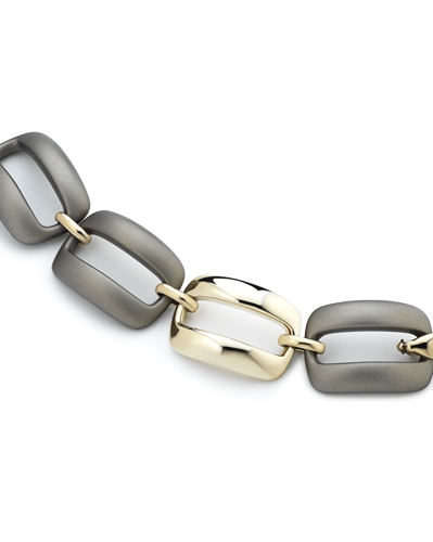 Marcello Pane fantasie armband bestaande uit een combinatie van zilveren schakels geel verguld en olijfkleurig gevulkaniseerde rubberen schakels, ca 20 cm - 212471