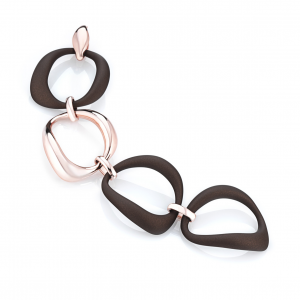 Marcello Pane fantasie armband bestaande uit een combinatie van zilveren schakels rosé verguld en bruin gevulkaniseerde rubberen schakels, ca 20 cm - 212473