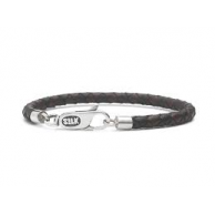 silk armband leder bruin met zilveren eindhaken en karabijnsluiting , model 830BRN op 19 cm - 212513