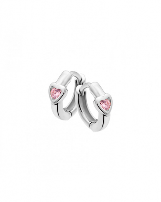 Zilveren kinder klap oorringetjes met roze zirconia hartje - 212576