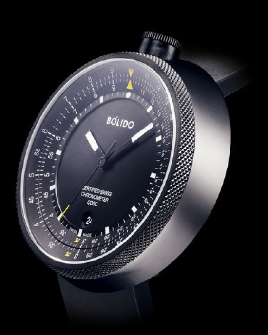 Bolido X design horloge, automaat swiss made, model LOG/rekenlineaal, stalen kast 45,5 mm aan beide zijde&#39;s een saffierglas,zwarte wijzerplaat met zilverkleurige rand en rode accenten 5 atm WD - 213049
