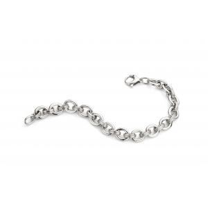 Zilveren fantasie ovale jasseronschakel armband 19 cm, gerhodineerd met deels ribbelpatroon, met bolle karabijnhaak - 212719
