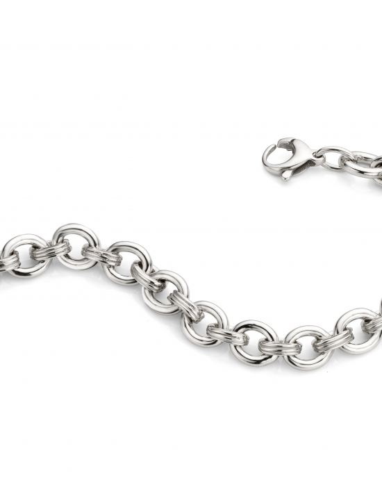 Zilveren fantasie ovale jasseronschakel armband 19 cm, gerhodineerd met deels ribbelpatroon, met bolle karabijnhaak - 212719 Zilveren fantasie ovale jasseronschakel armband 19 cm, gerhodineerd met deels ribbelpatroon, met bolle karabijnhaak - 212719