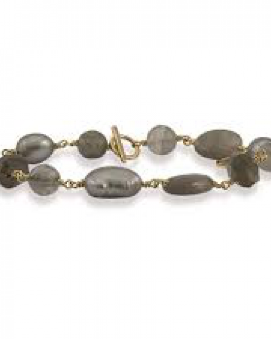 Zilveren Rabinovich armband geel verguld en verfraaid met grijze parels en maansteen,20 cm - 212624