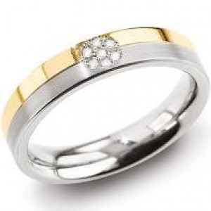 Boccia titanium bicolor ring geel poli en wit mat, model 0129-06 waarin 7 Diamantjes zijn gezet - 212645